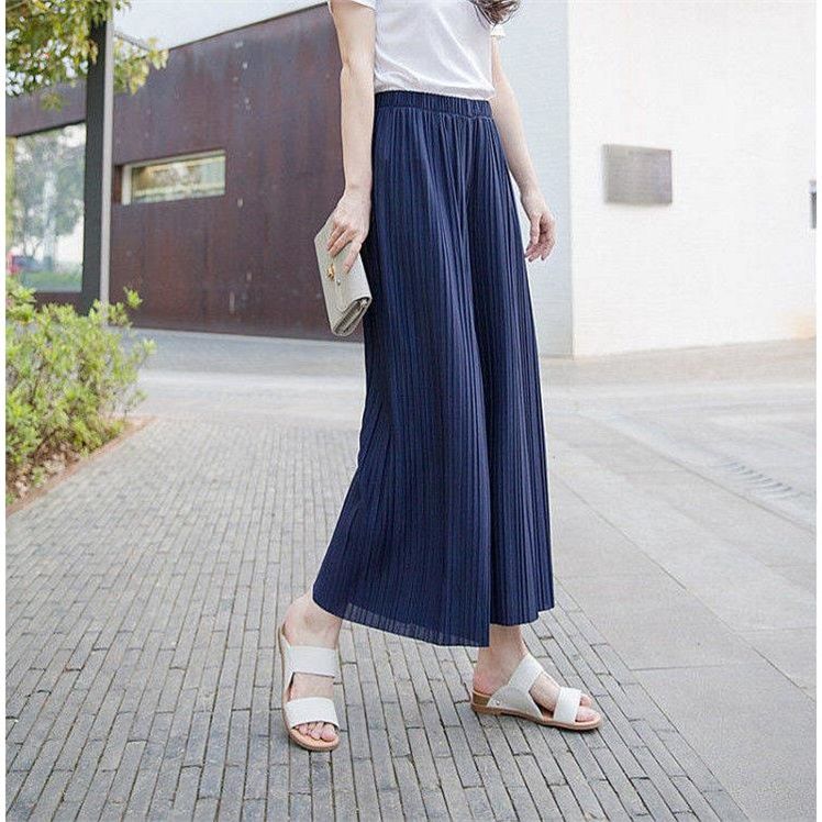 Women Pant High Waist Ruffled Large Size Chiffon Wide Leg Pants Women Pleated Loose Pants Lady Summer Trousers