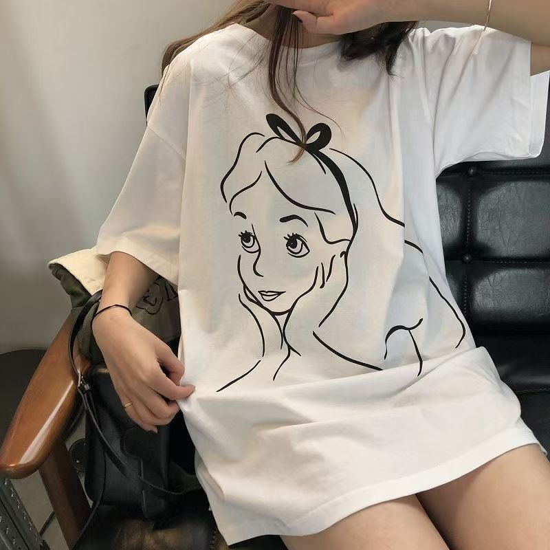 Fashion summer new printed mid-length short-sleeved T-shirt women loose tops ins women's clothing