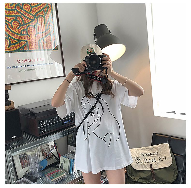Fashion summer new printed mid-length short-sleeved T-shirt women loose tops ins women's clothing
