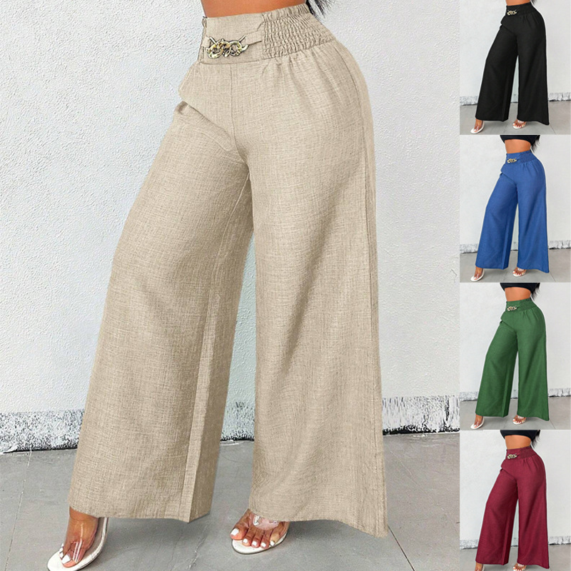 New Arrival Women Retro High Waist Wide Leg Pants Elastic Waist Draped Loose Women Trousers Fashion European American Style Casual Pants