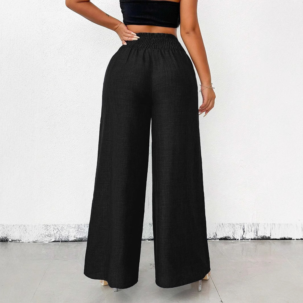 New Arrival Women Retro High Waist Wide Leg Pants Elastic Waist Draped Loose Women Trousers Fashion European American Style Casual Pants