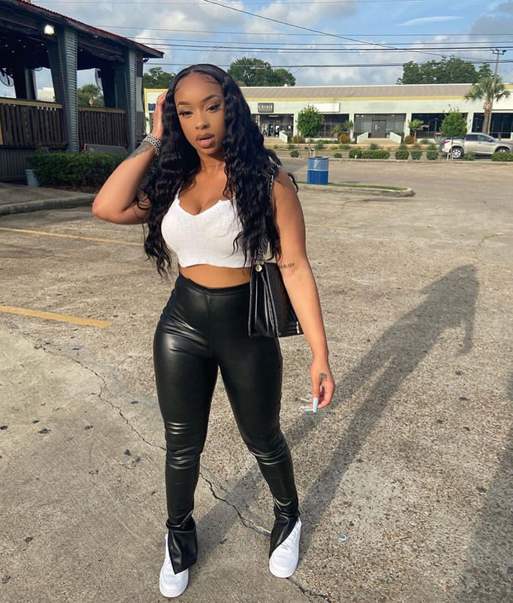 Solid Women Faux Leather Pant Side Slit Pencil Trousers Streetwear Elegant High Waist Office Lady Vintage Leisure Pants
