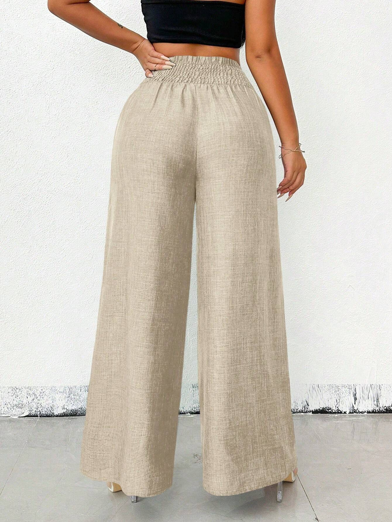New Arrival Women Retro High Waist Wide Leg Pants Elastic Waist Draped Loose Women Trousers Fashion European American Style Casual Pants