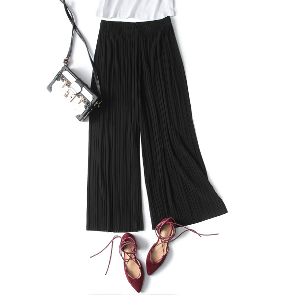 Women Pant High Waist Ruffled Large Size Chiffon Wide Leg Pants Women Pleated Loose Pants Lady Summer Trousers