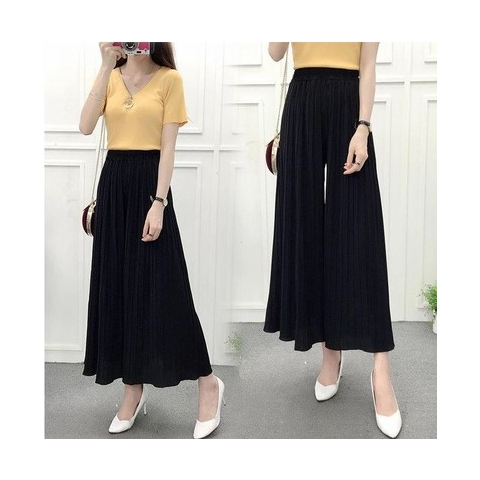 Women Pant High Waist Ruffled Large Size Chiffon Wide Leg Pants Women Pleated Loose Pants Lady Summer Trousers