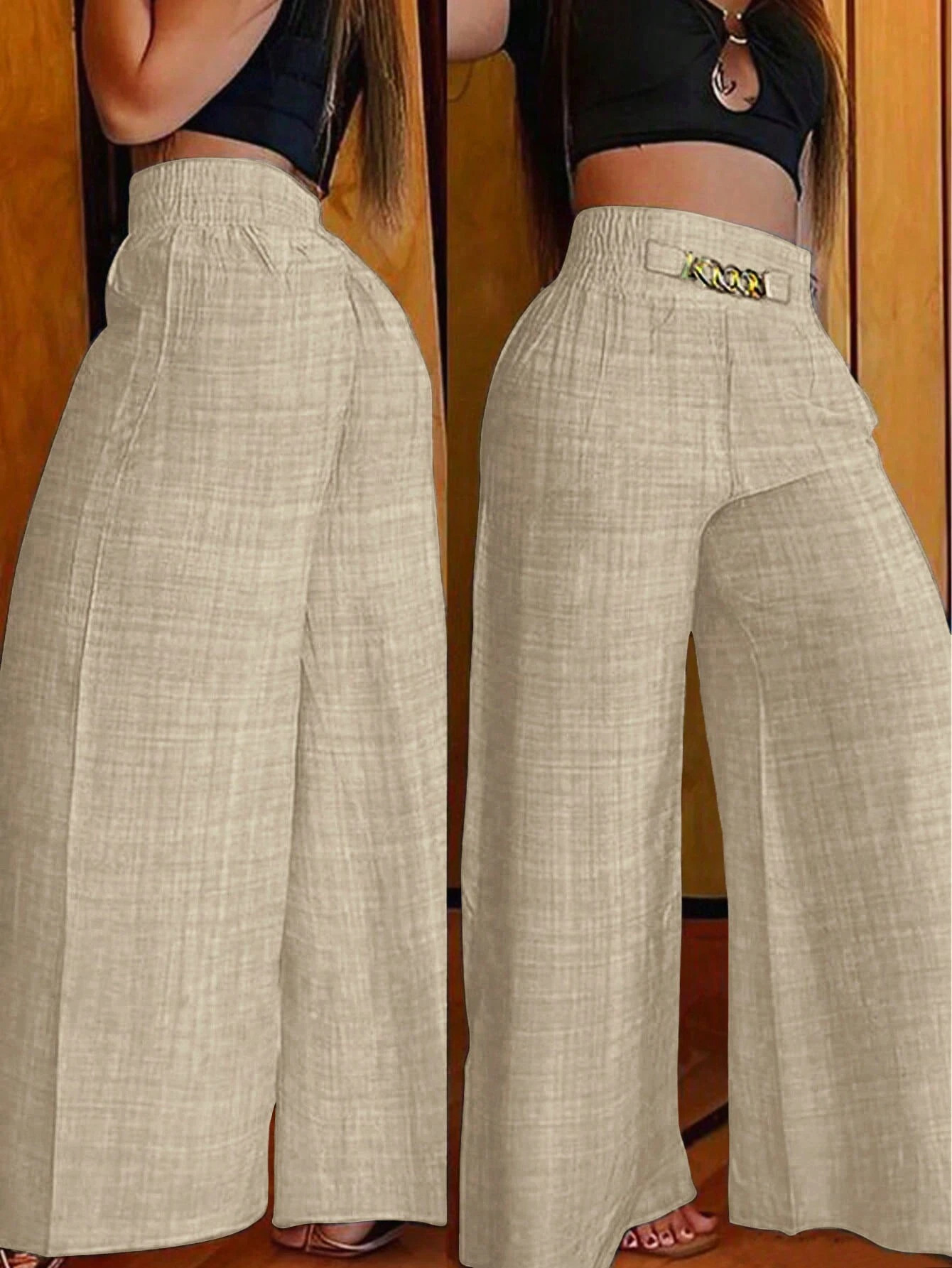 New Arrival Women Retro High Waist Wide Leg Pants Elastic Waist Draped Loose Women Trousers Fashion European American Style Casual Pants