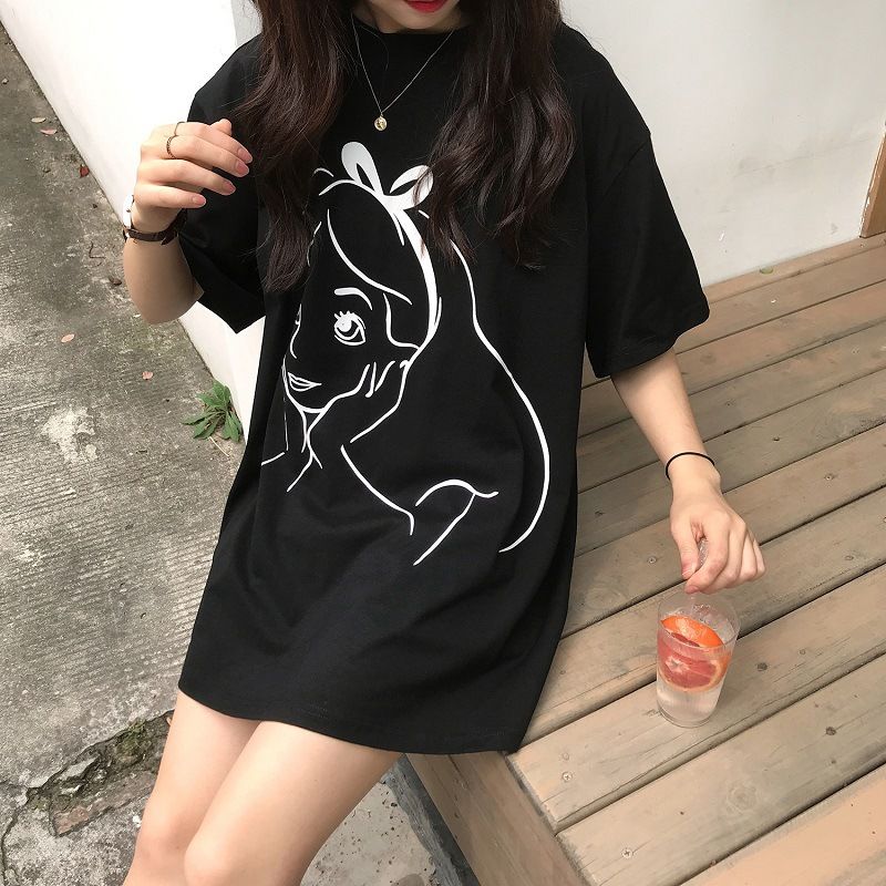 Fashion summer new printed mid-length short-sleeved T-shirt women loose tops ins women's clothing
