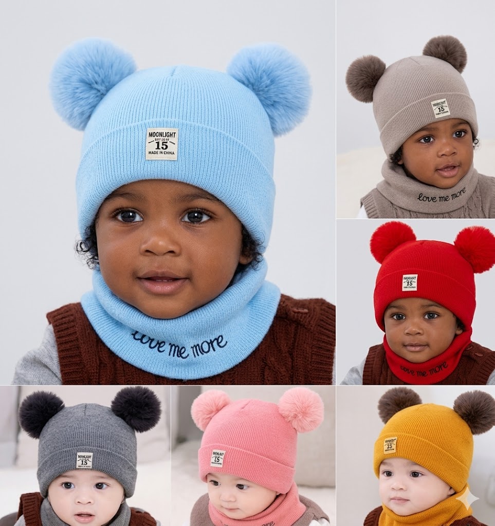 2-in-1 Baby Hat and Scarf Set - Soft Cotton Warm Winter Beanie & Matching Scarf - Cozy Newborn Headwear for Boys & Girls