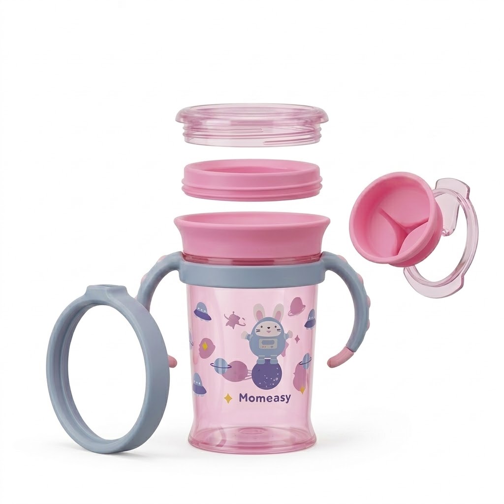MOMEASY 360° Magic Leak-Proof Baby Training Cup Spill-Free Toddler Sippy Cup with Handles (BPA-Free)