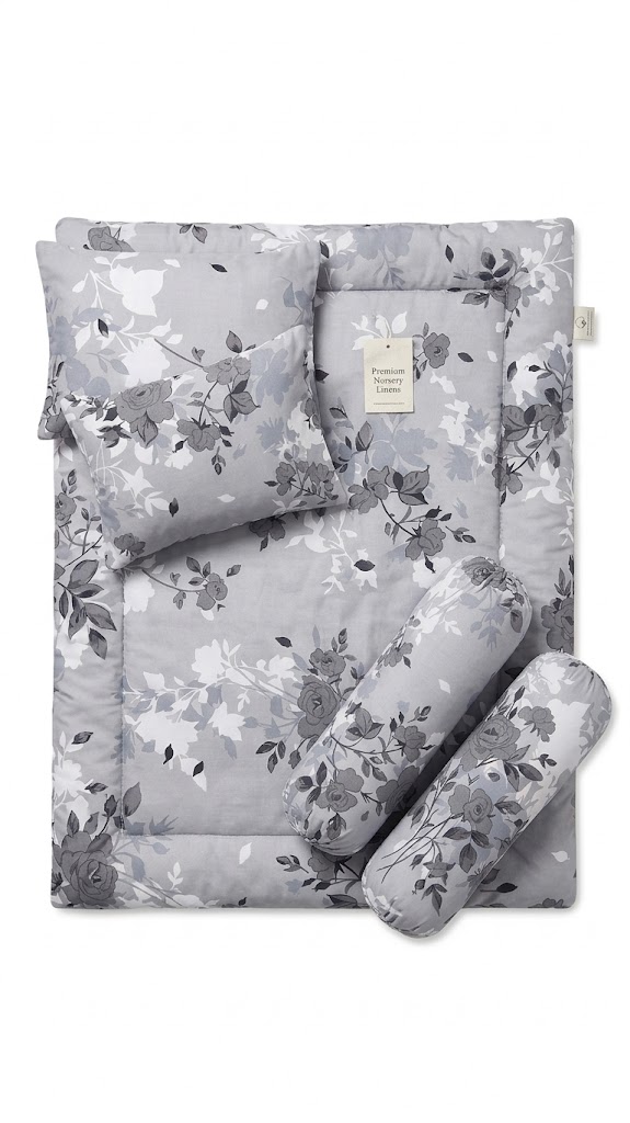 Baby Cot Bumper Safety Shield: Padded Anti-Bump Barrier with 2 Bolsters and Head Support