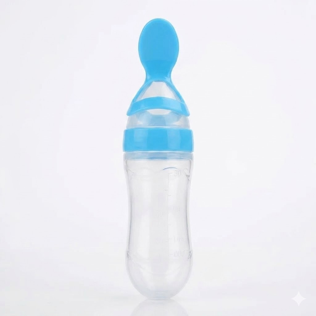 Silicone Baby Food Feeder Spoon Bottle – 2-in-1 Squeeze Feeding Bottle Dispenser For Infant Fruit Puree, Rice Cereal & Porridge, BPA-Free Streamline Design For 0-12 Months