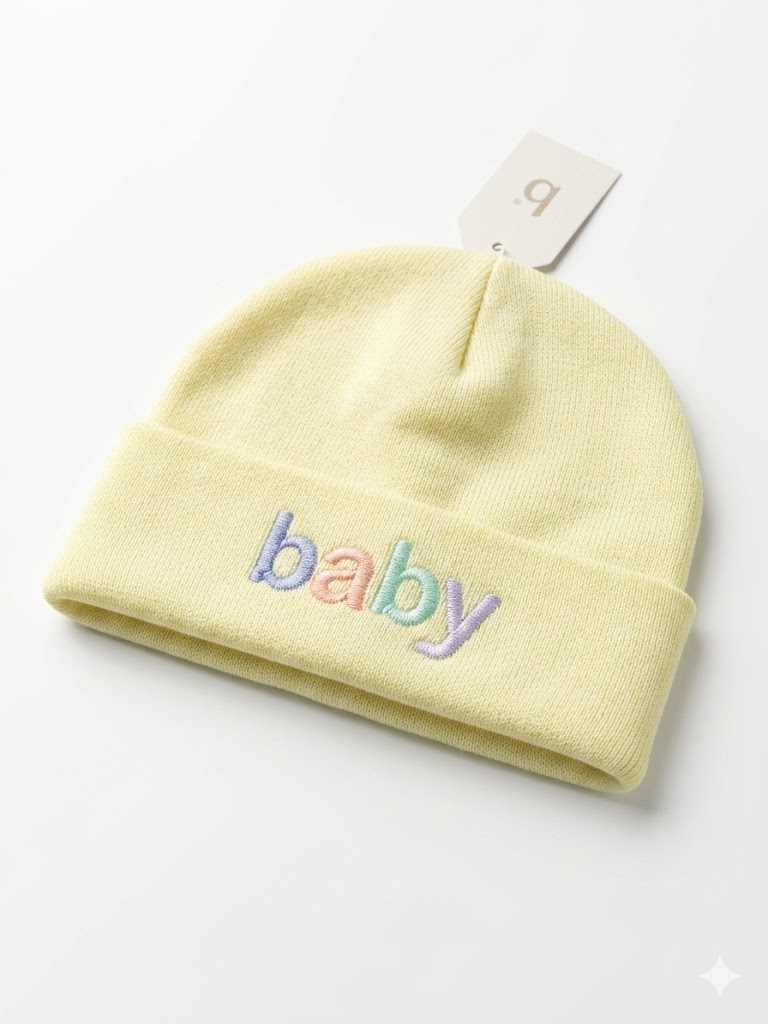 Ultra-Soft Cotton Blend Baby Beanies with "baby" Embroidery