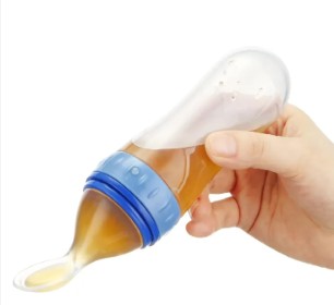 Silicone Baby Food Feeder Spoon Bottle – 2-in-1 Squeeze Feeding Bottle Dispenser For Infant Fruit Puree, Rice Cereal & Porridge, BPA-Free Streamline Design For 0-12 Months