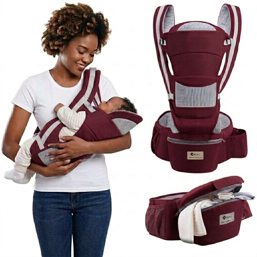 Premium  6 in 1 Baby Carrier With Hipseat & Storage Pockets – 100% Breathable Cotton, M-Shape Safety Hip Support, Foldable Head Protection For Newborn To Toddler