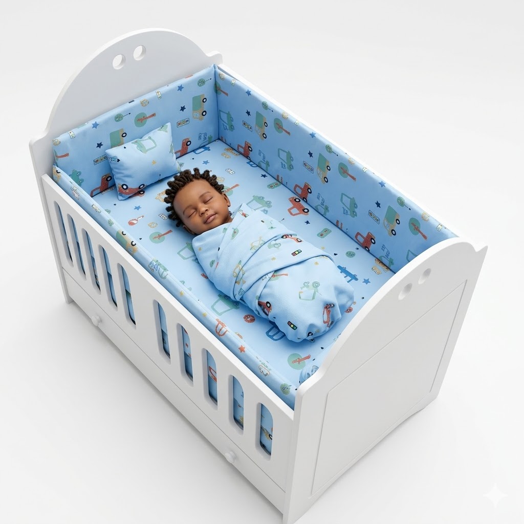 Baby Cot Bumper Safety Shield: Padded Anti-Bump Barrier with 2 Bolsters and Head Support