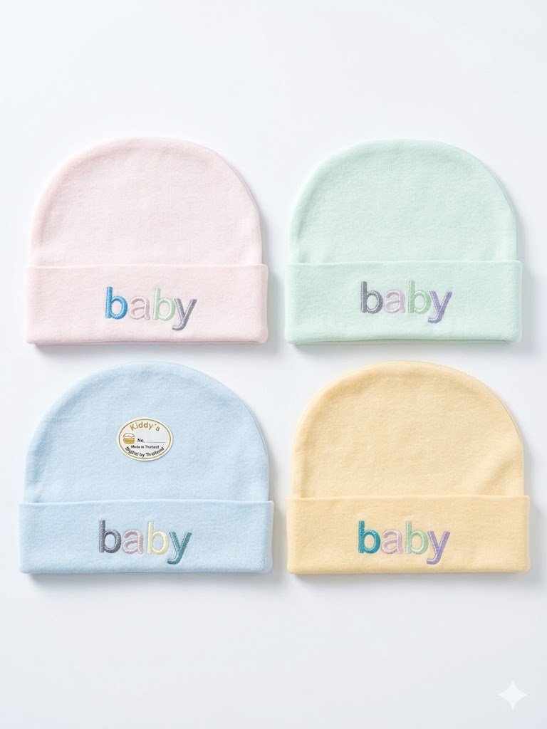 Ultra-Soft Cotton Blend Baby Beanies with "baby" Embroidery