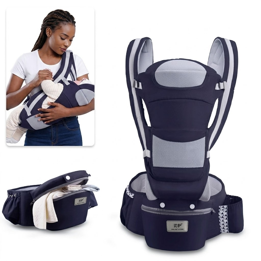 Ergonomic 6 in-1 Baby Carrier With Hipseat & Backpack Function – Breathable Mesh Ventilation, Hidden Sun Hat & Storage Pocket