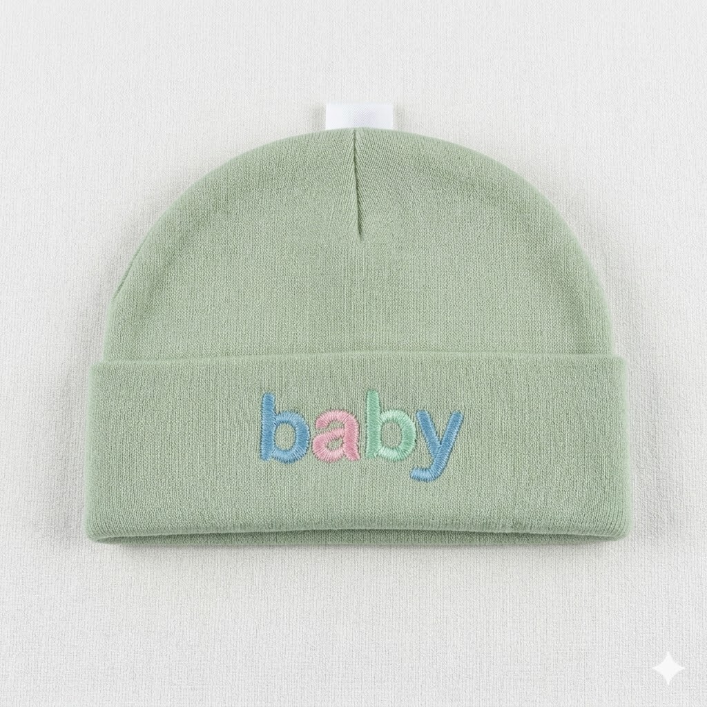 Ultra-Soft Cotton Blend Baby Beanies with "baby" Embroidery