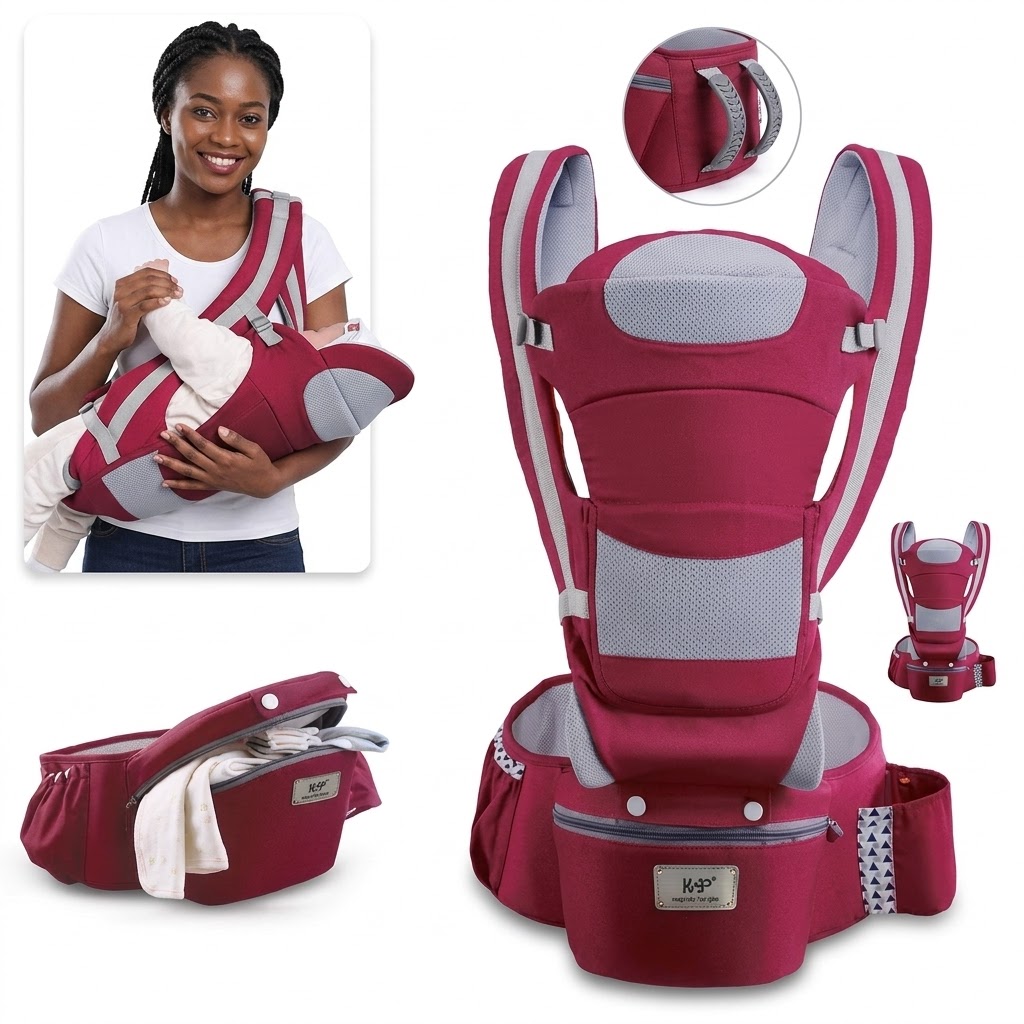 Ergonomic 6 in-1 Baby Carrier With Hipseat & Backpack Function – Breathable Mesh Ventilation, Hidden Sun Hat & Storage Pocket