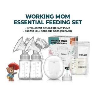 Working Mom Essential Double Electric Breast Pump Set – Includes 30 Milk Storage Bags