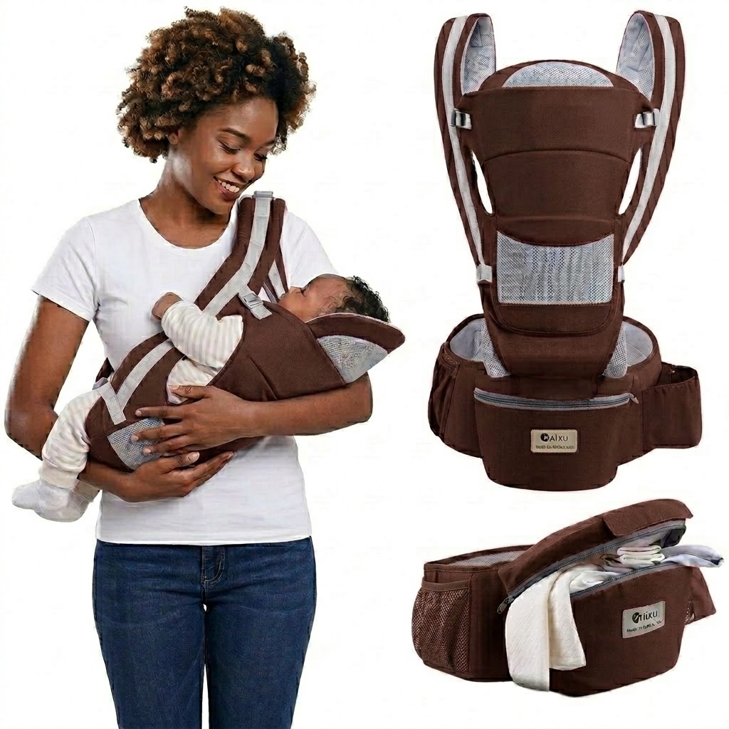 Ergonomic 6 in-1 Baby Carrier With Hipseat & Backpack Function – Breathable Mesh Ventilation, Hidden Sun Hat & Storage Pocket
