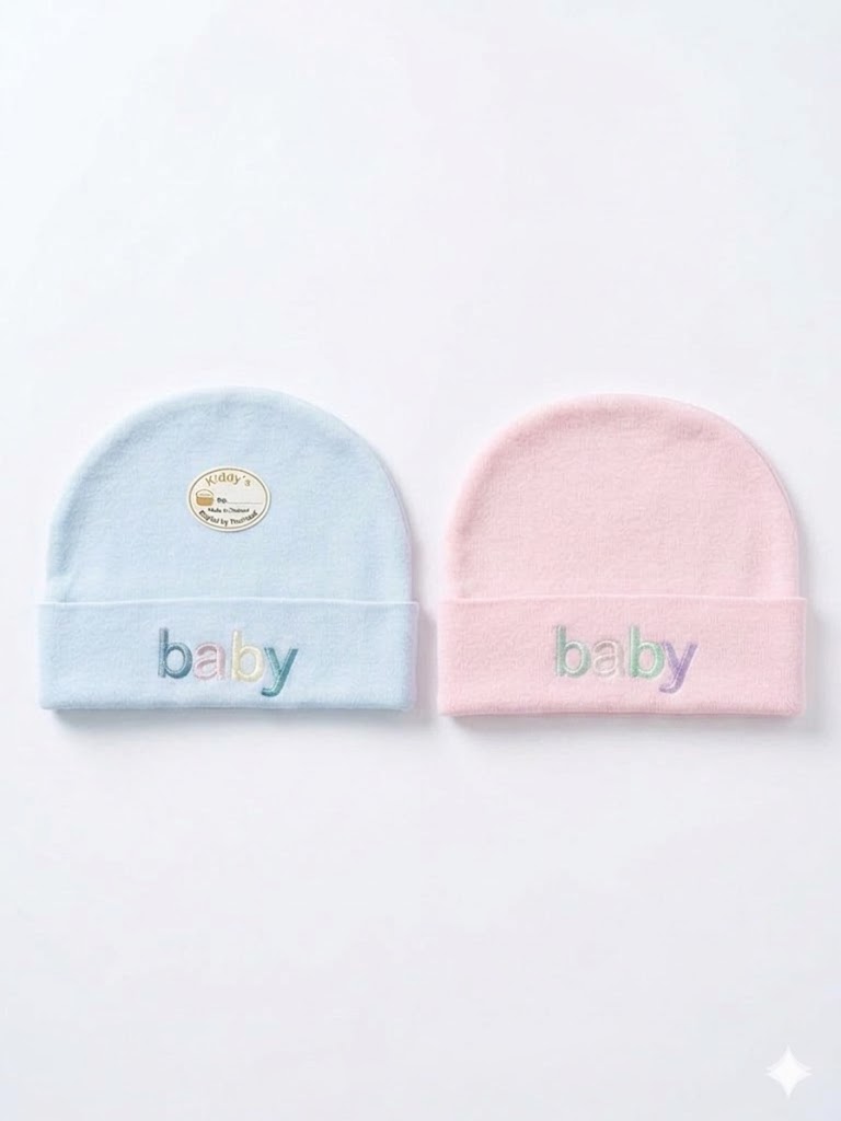 Ultra-Soft Cotton Blend Baby Beanies with "baby" Embroidery