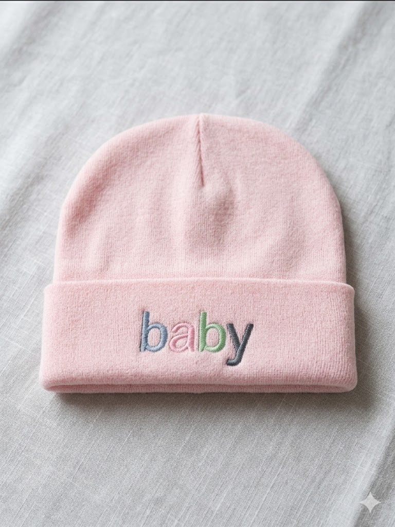 Ultra-Soft Cotton Blend Baby Beanies with "baby" Embroidery