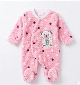 Soft Dotted Fleece Baby Romper - Hooded Footed Jumpsuit for girls