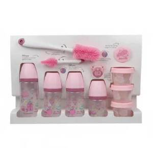Momeasy 11-Pc Newborn Baby Feeding Essentials Gift Set – BPA-Free Anti-Colic Bottles, Silicone Cleaning Brushes & Storage Containers