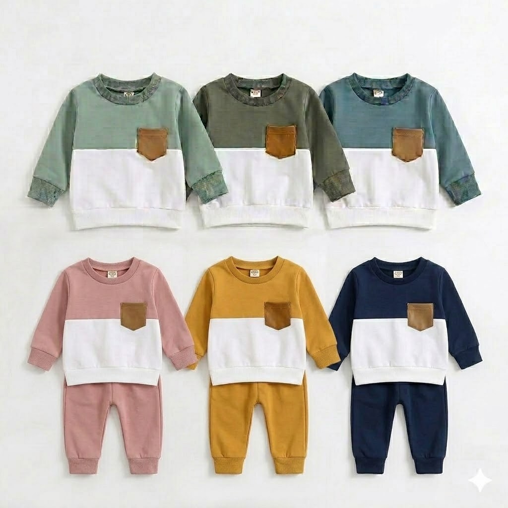 Premium Cotton Color-Block Baby Pullover & Jogger Set