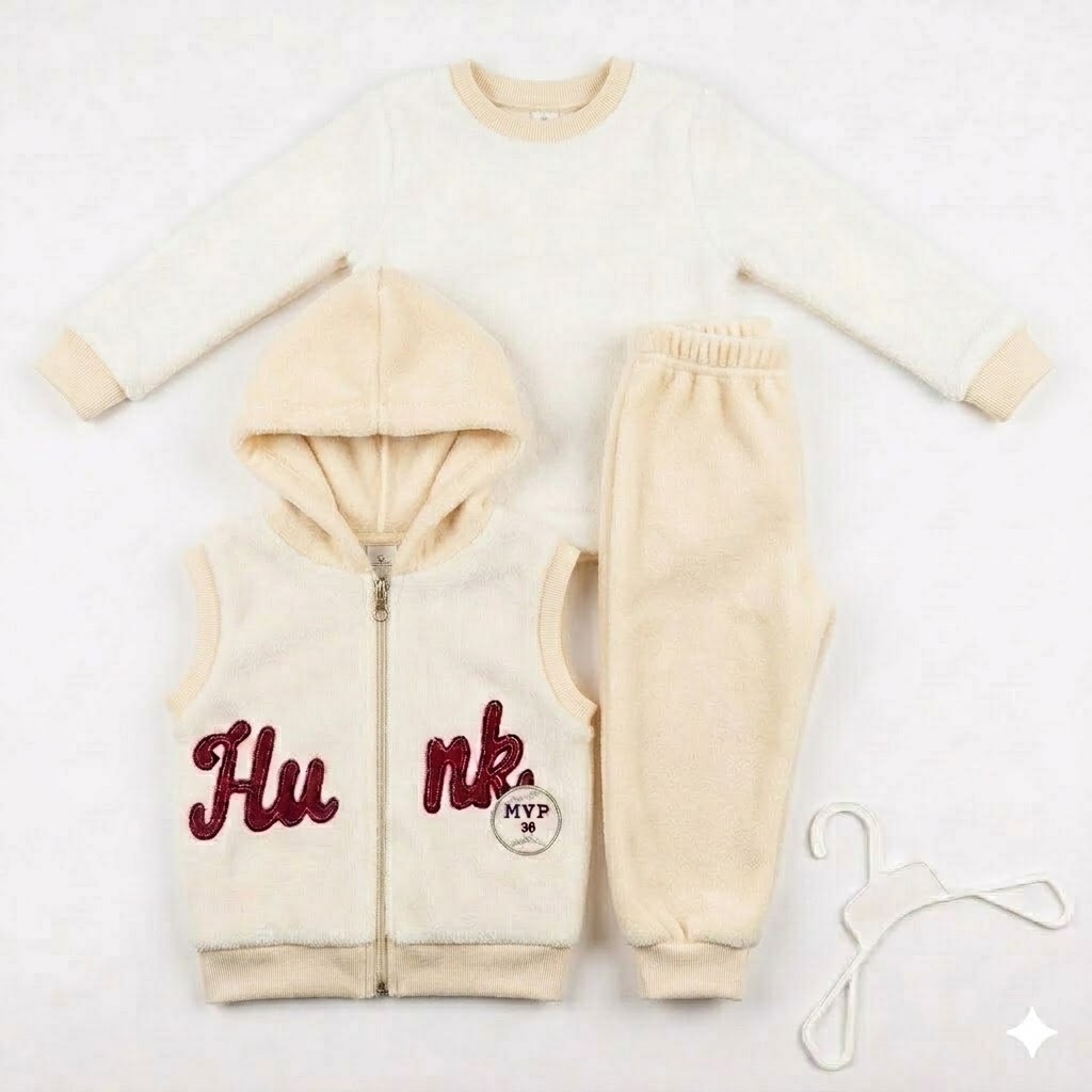 3-Piece Premium Fleece Baby & Toddler Warm Clothing Set – Soft Pullover, Hooded Vest & Jogger Pants