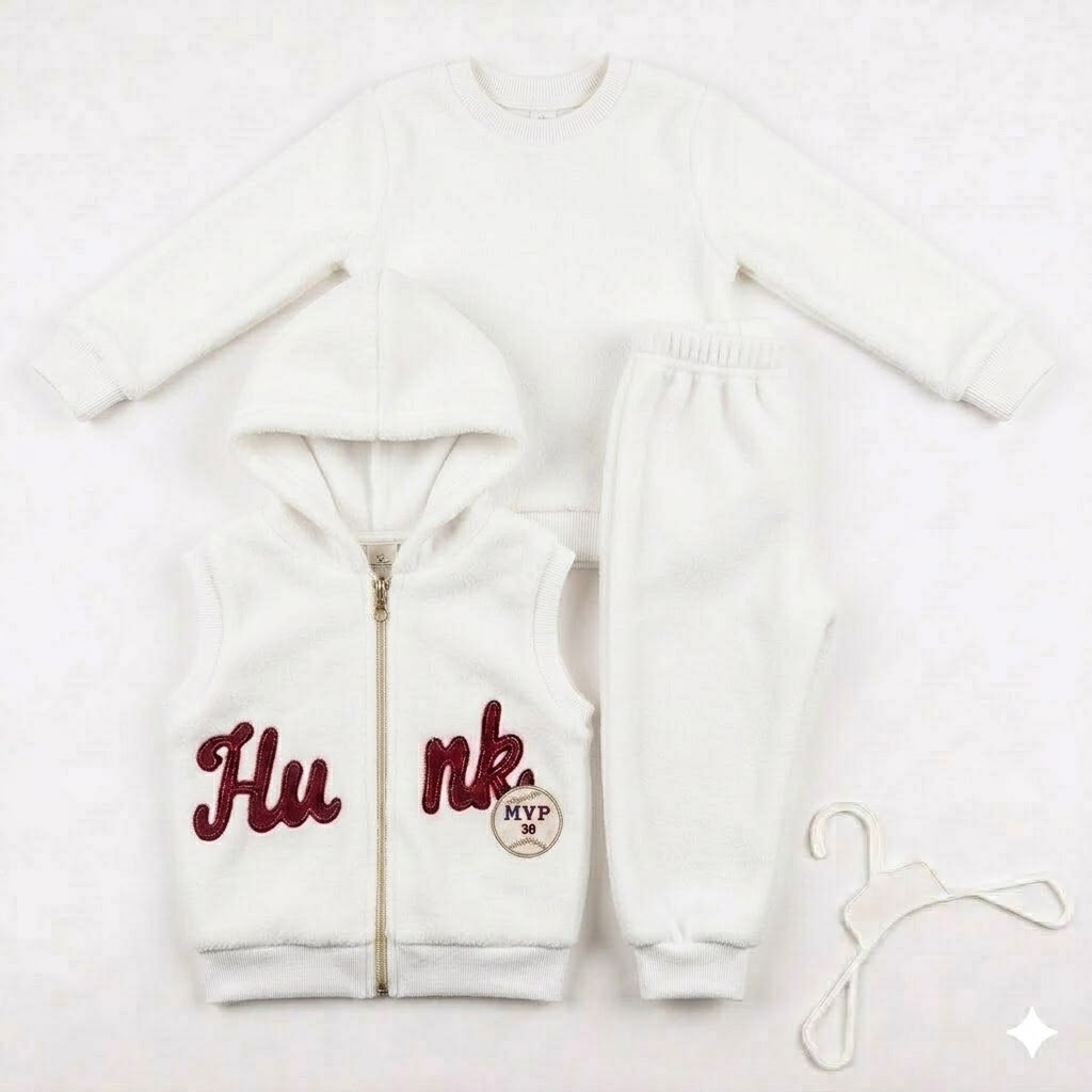 3-Piece Premium Fleece Baby & Toddler Warm Clothing Set – Soft Pullover, Hooded Vest & Jogger Pants