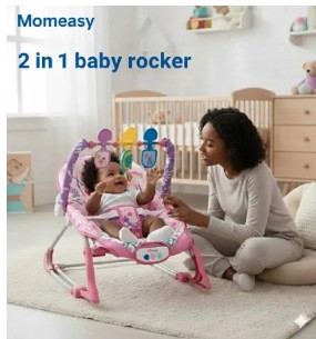 Momeasy 2-in-1 Baby Rocker & Stationary Chair – Soothing Vibrations & Music | Newborn to Toddler | Adjustable Feeding & Sleeping Seat