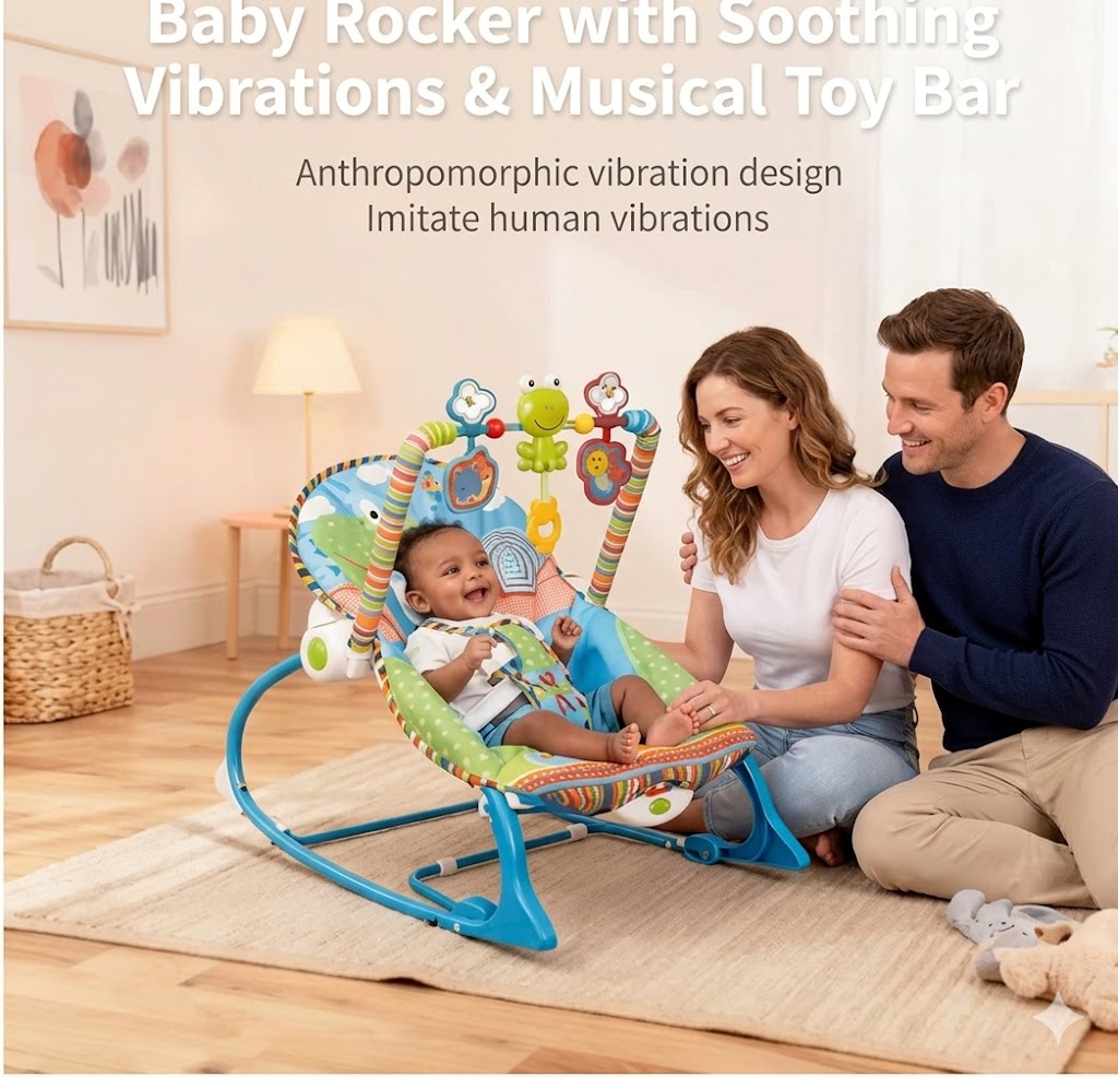 Infant to Toddler Baby Rocker with Soothing Vibrations & Musical Toy Bar – Adjustable Feeding & Sleeping Chair for Newborns to Toddlers