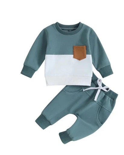 Premium Cotton Color-Block Baby Pullover & Jogger Set