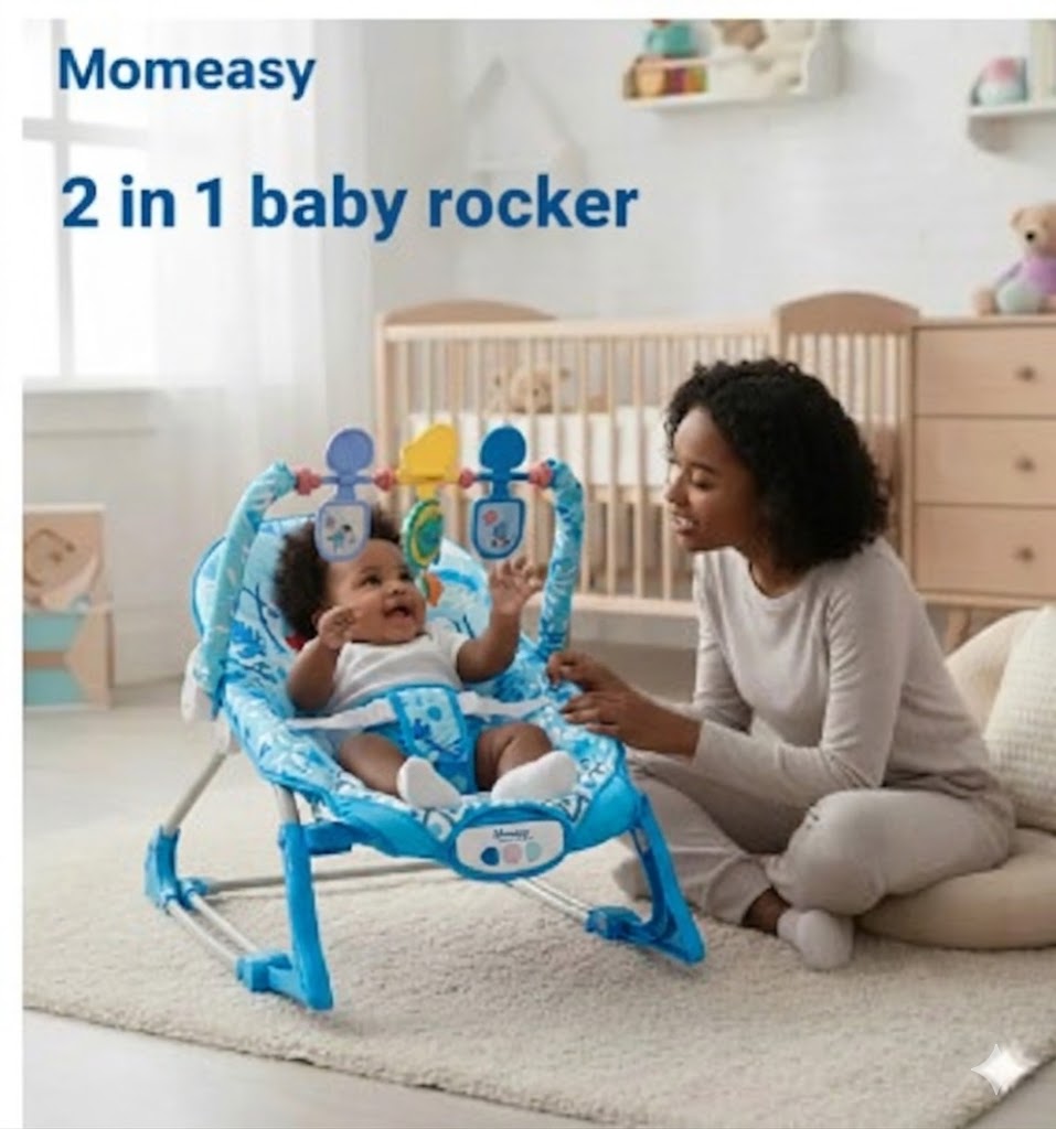 Momeasy 2-in-1 Baby Rocker & Stationary Chair – Soothing Vibrations & Music | Newborn to Toddler | Adjustable Feeding & Sleeping Seat