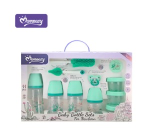 Momeasy 11-Pc Newborn Baby Feeding Essentials Gift Set – BPA-Free Anti-Colic Bottles, Silicone Cleaning Brushes & Storage Containers
