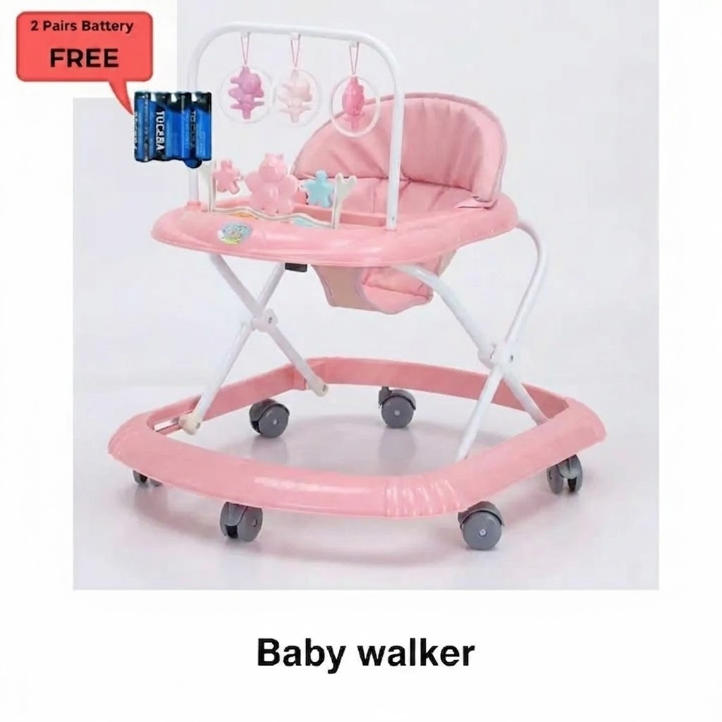 4-in-1 Baby Walker with Parent Push Handle – Adjustable Height & Musical Activity Tray – Converts to Feeding Chair + FREE Batteries