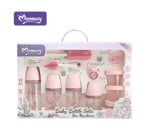 Momeasy 11-Pc Newborn Baby Feeding Essentials Gift Set – BPA-Free Anti-Colic Bottles, Silicone Cleaning Brushes & Storage Containers