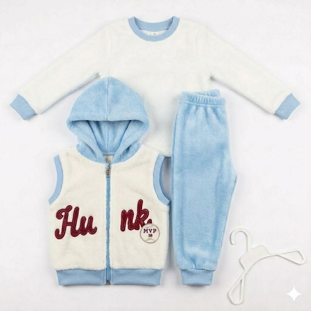 3-Piece Premium Fleece Baby & Toddler Warm Clothing Set – Soft Pullover, Hooded Vest & Jogger Pants