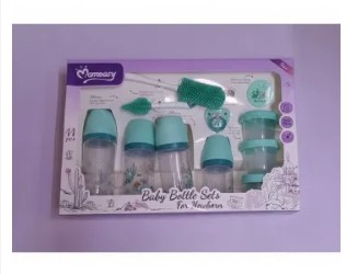 Momeasy 11-Pc Newborn Baby Feeding Essentials Gift Set – BPA-Free Anti-Colic Bottles, Silicone Cleaning Brushes & Storage Containers