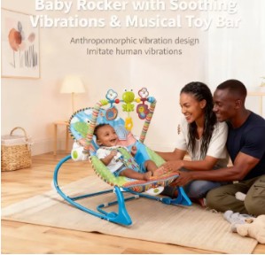 Infant to Toddler Baby Rocker with Soothing Vibrations & Musical Toy Bar – Adjustable Feeding & Sleeping Chair for Newborns to Toddlers