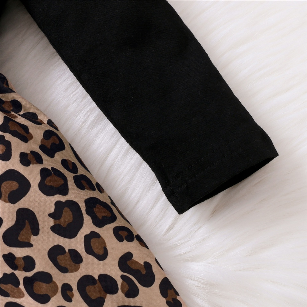 0-2 Years Girls' Chic Fake Two-Piece Leopard Print Jumper with Bow & Long Sleeve Top, Stylish Layered Outfit for Daily Play & Outings, Baby Girl Clothes