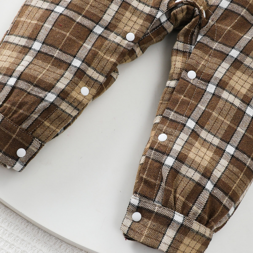 【1-18Months】 Boys' Gentleman Style Jumpsuit: Plaid Suspender Romper with Collar & Bow Tie – Newborn Full Moon Banquet Outfit