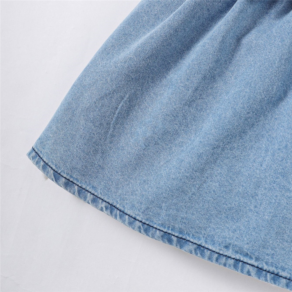 【 6 months -3 years old 】Girl's Puff Sleeve Denim Shirt Dress | Summer Baby Princess Dress | Sweet Bow Waist Design | Casual Button-Down Sundress | Breathable and Comfortable