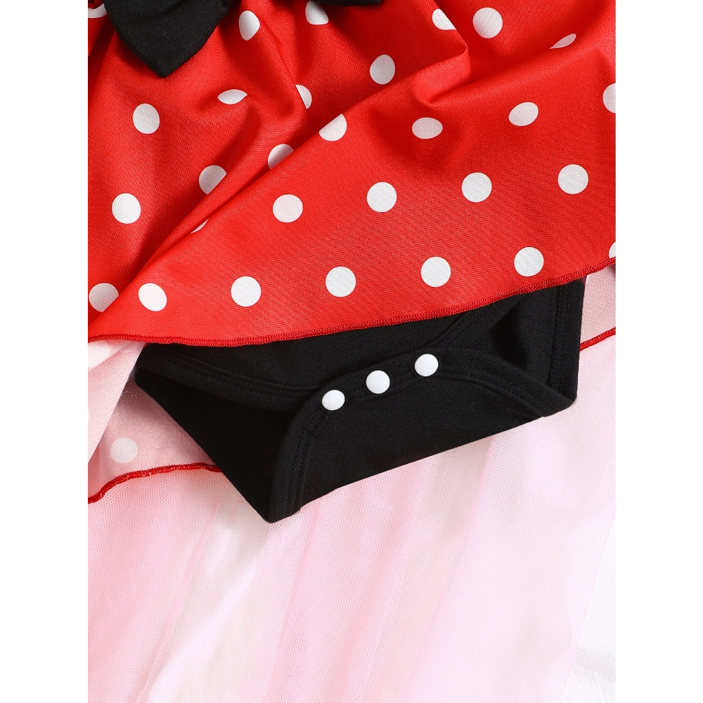 1-18 Months Todddler&Newborn Baby Girl Red and Black Polka Dot Jumpsuit Black Short Sleeved Top red Polka Dot Skirt Pants Cute Baby Dress Set