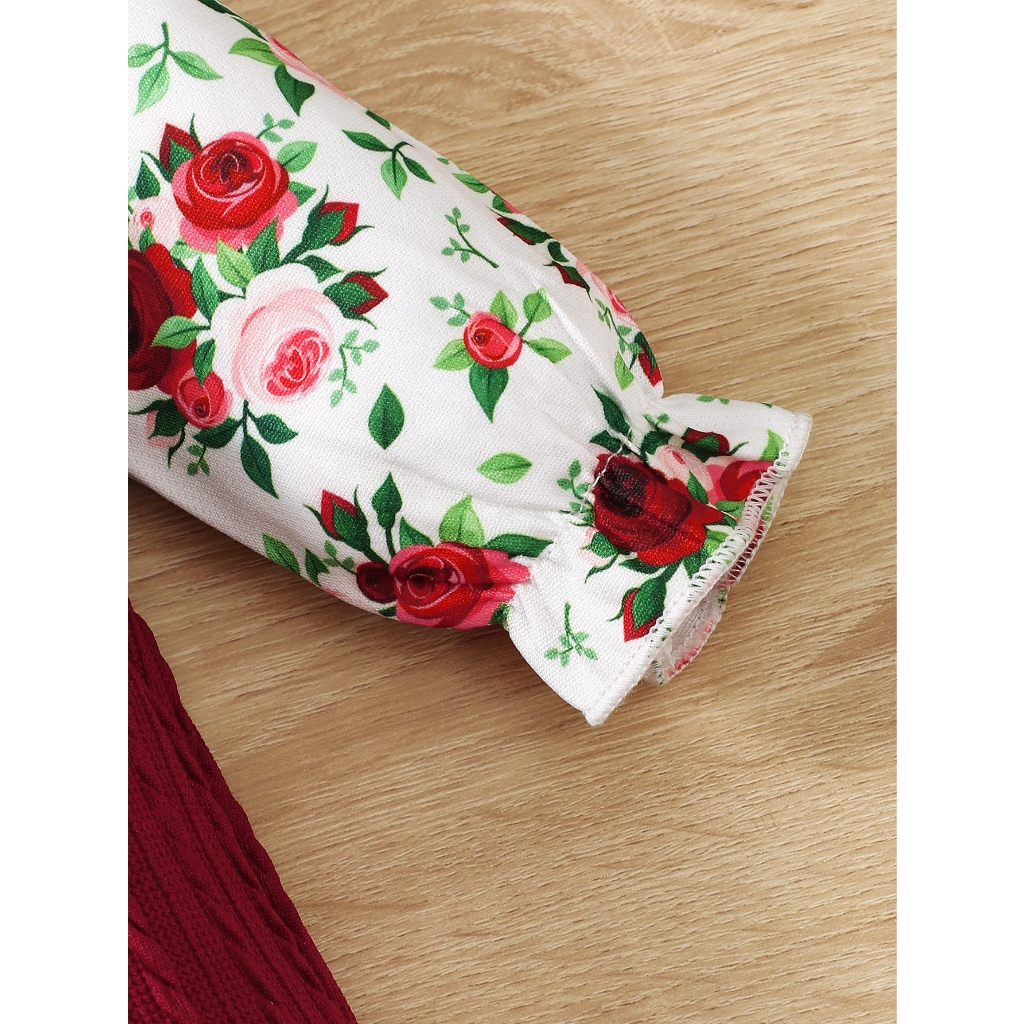 Baby Autumn/Winter Flower Set 0-18M Long Sleeve Top+Red Straps Ha Yi Bow Design Cute Princess Style Baby Crawler