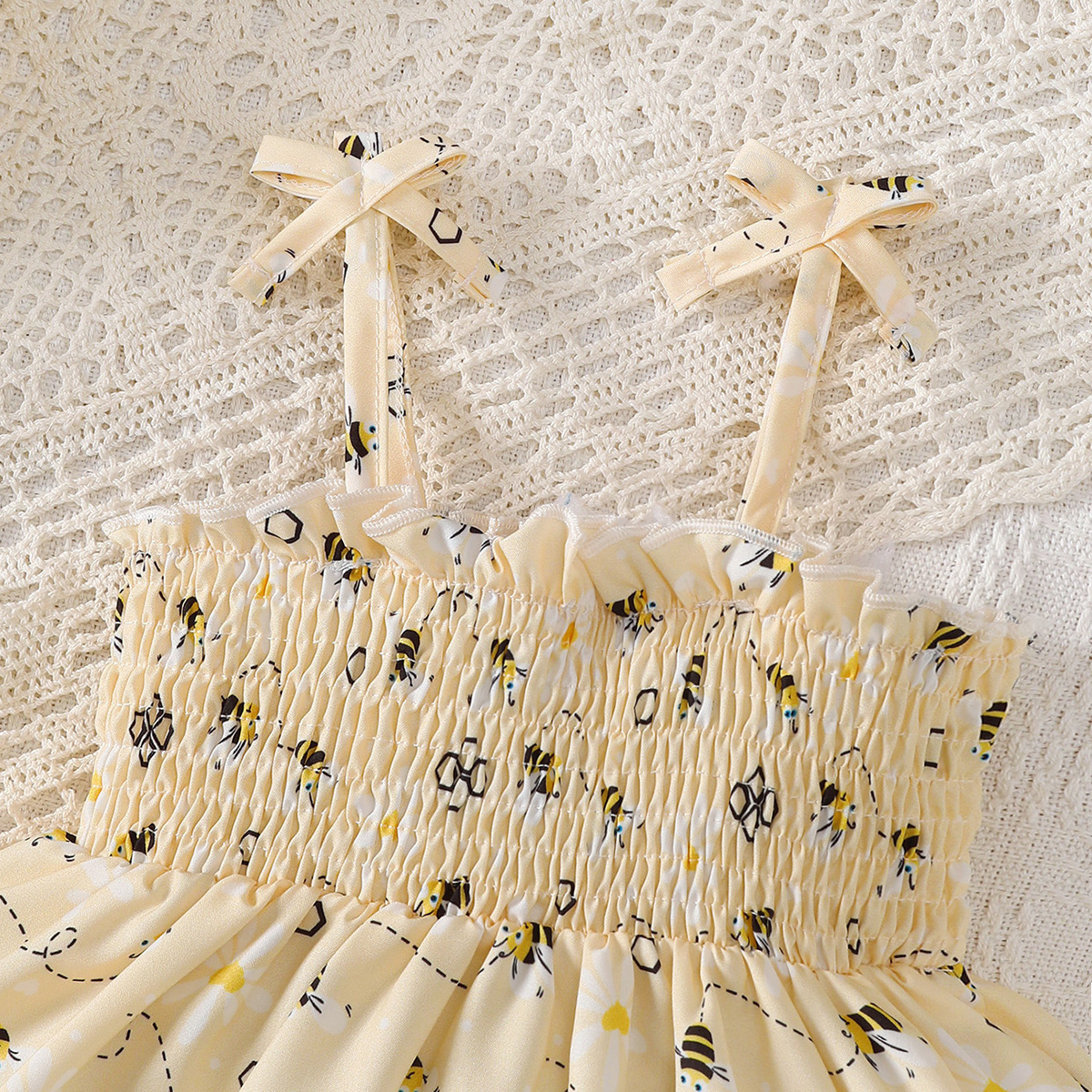 0-2 Years Baby Girl's Bee-Print Dress Set with Headband: Adorable & Breathable for Summer Play, Perfect for Infant & Toddler