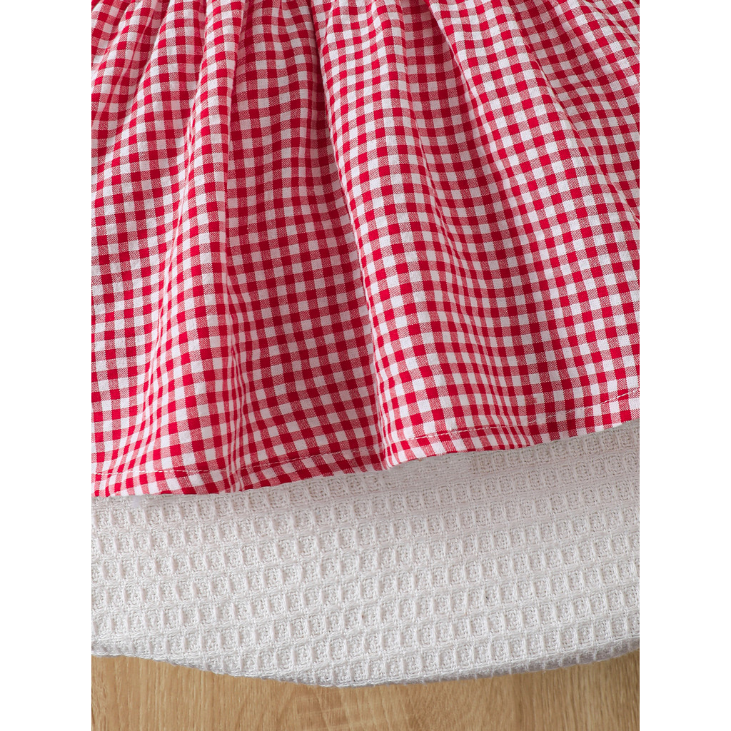 【3-24Months】 Toddler Baby Girls Sleeveless A-Line Dress with Peter Pan Collar & Strawberry Embroidery – Red-White Gingham Spring/Summer Dress
