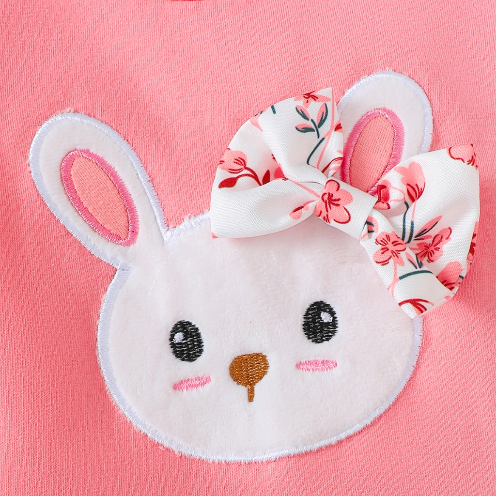 【0-18 Months】 2-Piece Baby Girl Bunny Embroidery Flutter Sleeve Romper + Floral Print Pants - Cute Casual Outfit Set